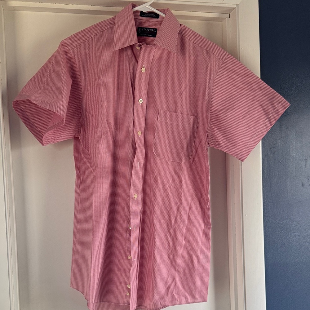 Stanford Men's Casual Red and White check Button Down Shirt Neck 15.5